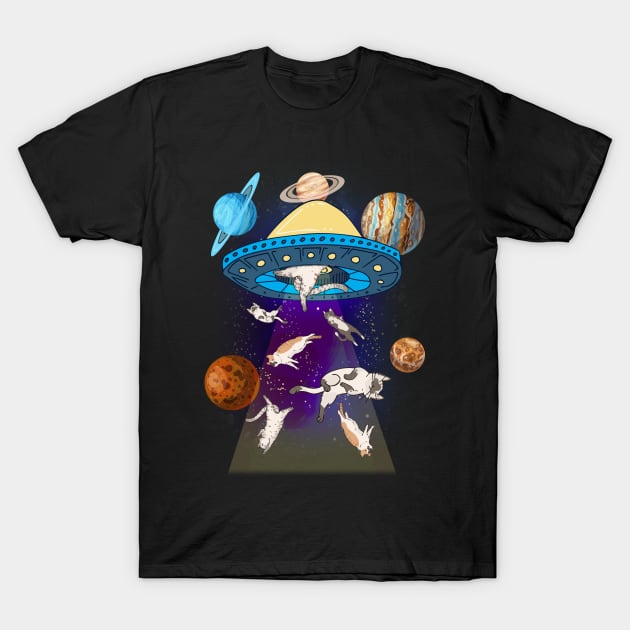 Trippy Cat Galaxy UFO Space Lovers T-Shirt by TeddyTees